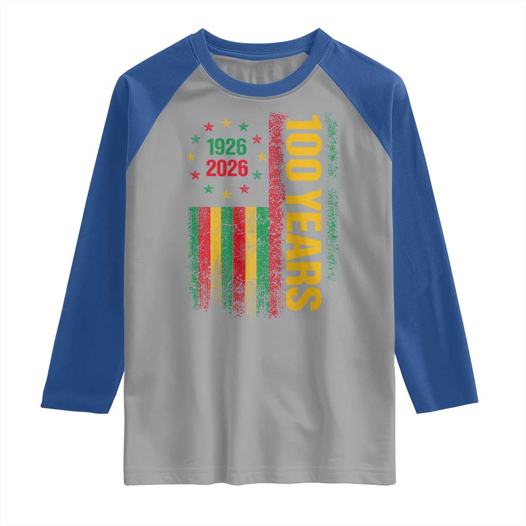 100 Years Of Black History Month Raglan Shirt African American Centennial Milestone American Flag