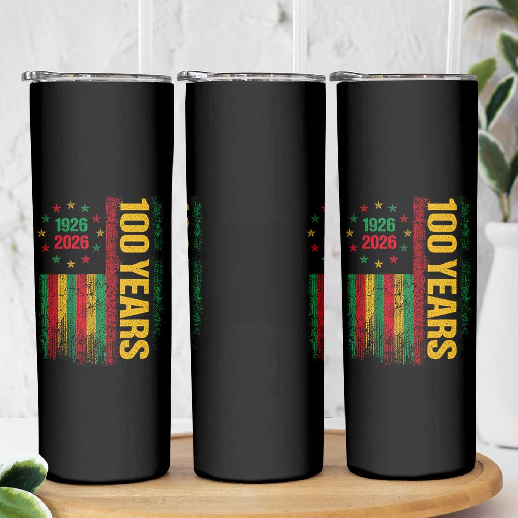 100 Years Of Black History Month Skinny Tumbler African American Centennial Milestone American Flag