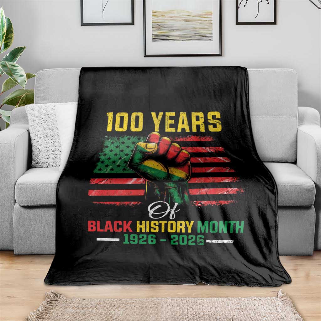 100 Years Of Black History Month Throw Blanket Hand Fist African American Milestone American Flag