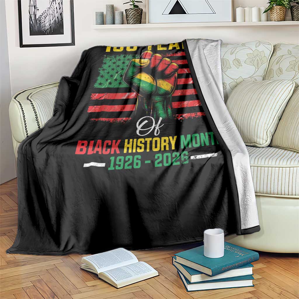 100 Years Of Black History Month Throw Blanket Hand Fist African American Milestone American Flag
