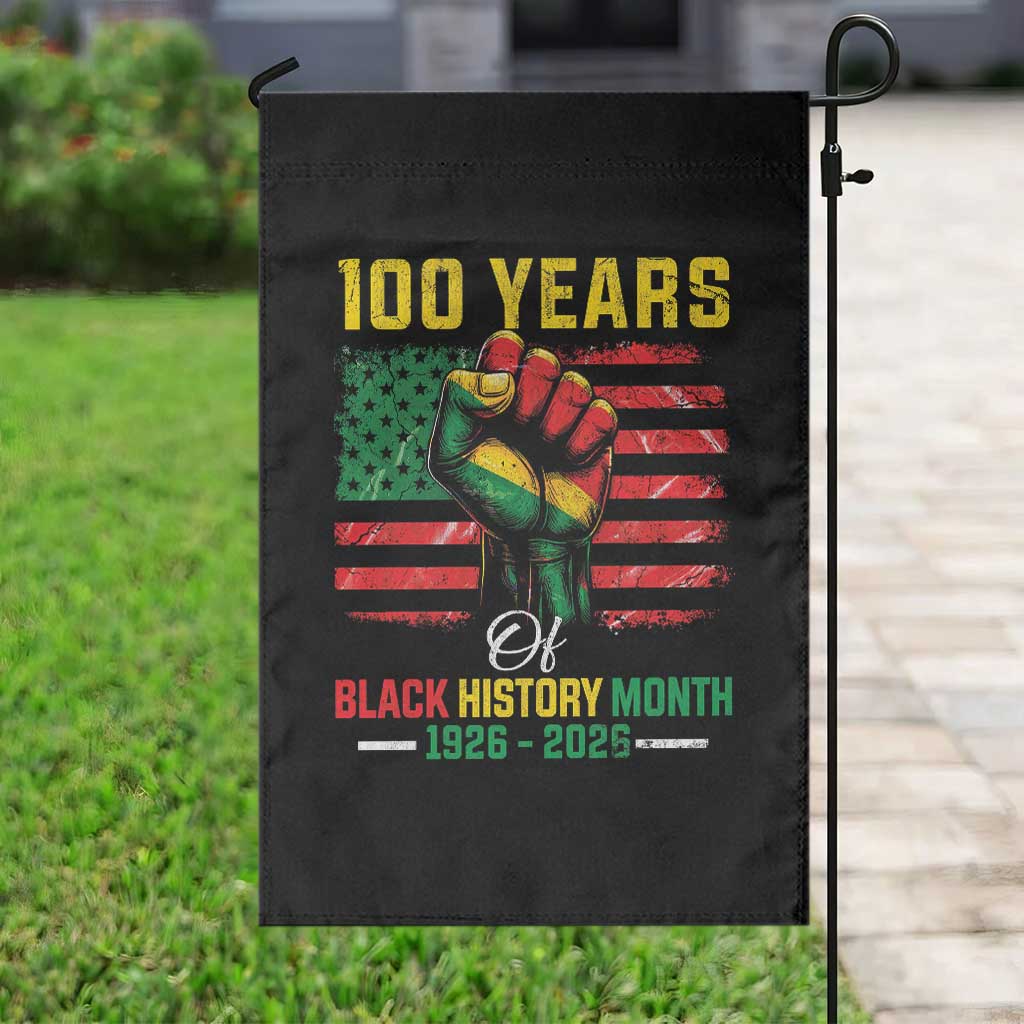 100 Years Of Black History Month Garden Flag Hand Fist African American Milestone American Flag
