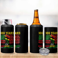 100 Years Of Black History Month 4 in 1 Can Cooler Tumbler Hand Fist African American Milestone American Flag