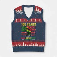 100 Years Of Black History Month V-Neck Knit Sweater Vest Hand Fist African American Milestone American Flag