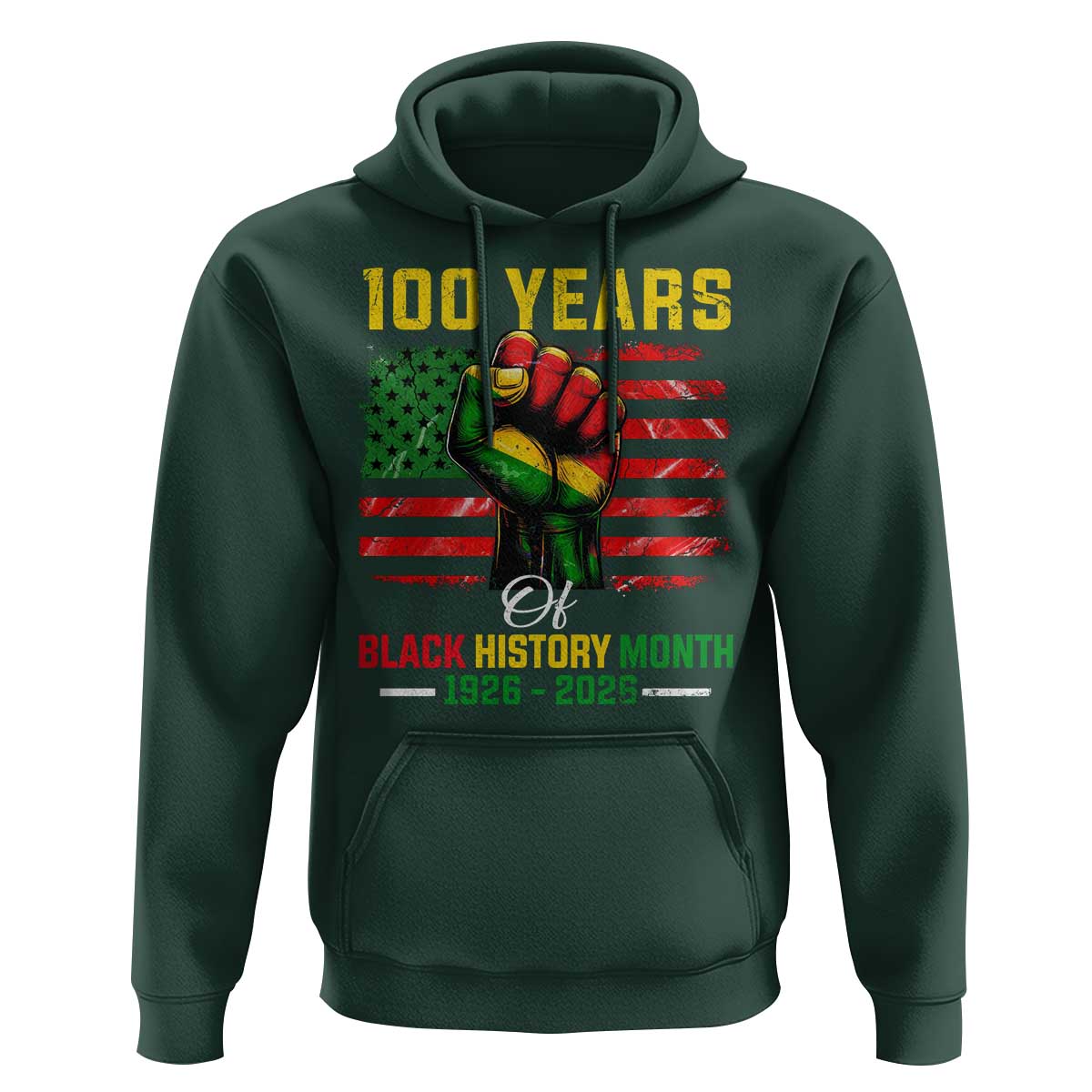 100 Years Of Black History Month Hoodie Hand Fist African American Milestone American Flag