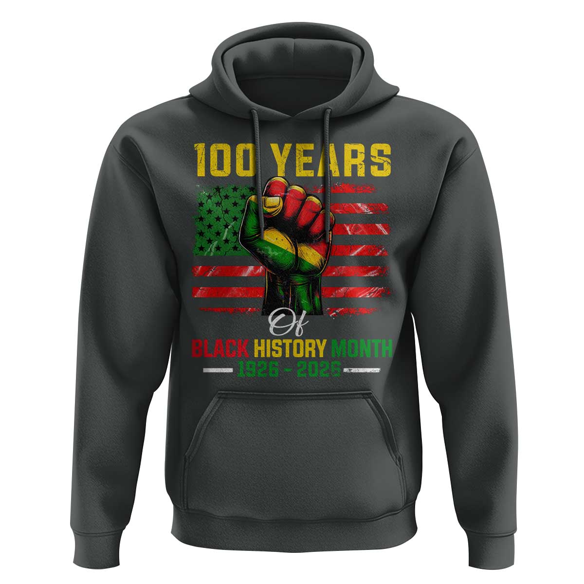 100 Years Of Black History Month Hoodie Hand Fist African American Milestone American Flag