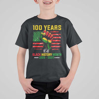 100 Years Of Black History Month T Shirt For Kid Hand Fist African American Milestone American Flag