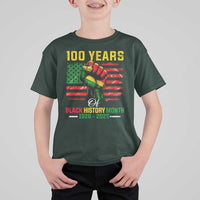 100 Years Of Black History Month T Shirt For Kid Hand Fist African American Milestone American Flag