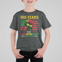100 Years Of Black History Month T Shirt For Kid Hand Fist African American Milestone American Flag