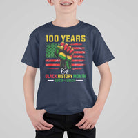 100 Years Of Black History Month T Shirt For Kid Hand Fist African American Milestone American Flag