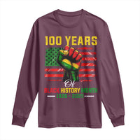 100 Years Of Black History Month Long Sleeve Shirt Hand Fist African American Milestone American Flag