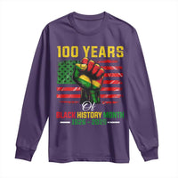 100 Years Of Black History Month Long Sleeve Shirt Hand Fist African American Milestone American Flag