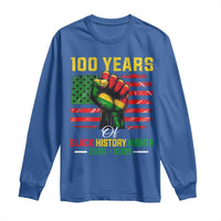 100 Years Of Black History Month Long Sleeve Shirt Hand Fist African American Milestone American Flag