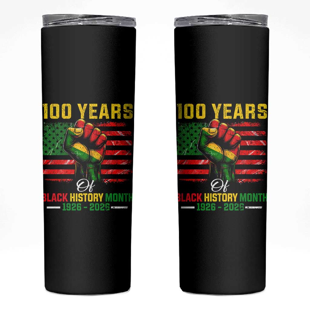 100 Years Of Black History Month Skinny Tumbler Hand Fist African American Milestone American Flag