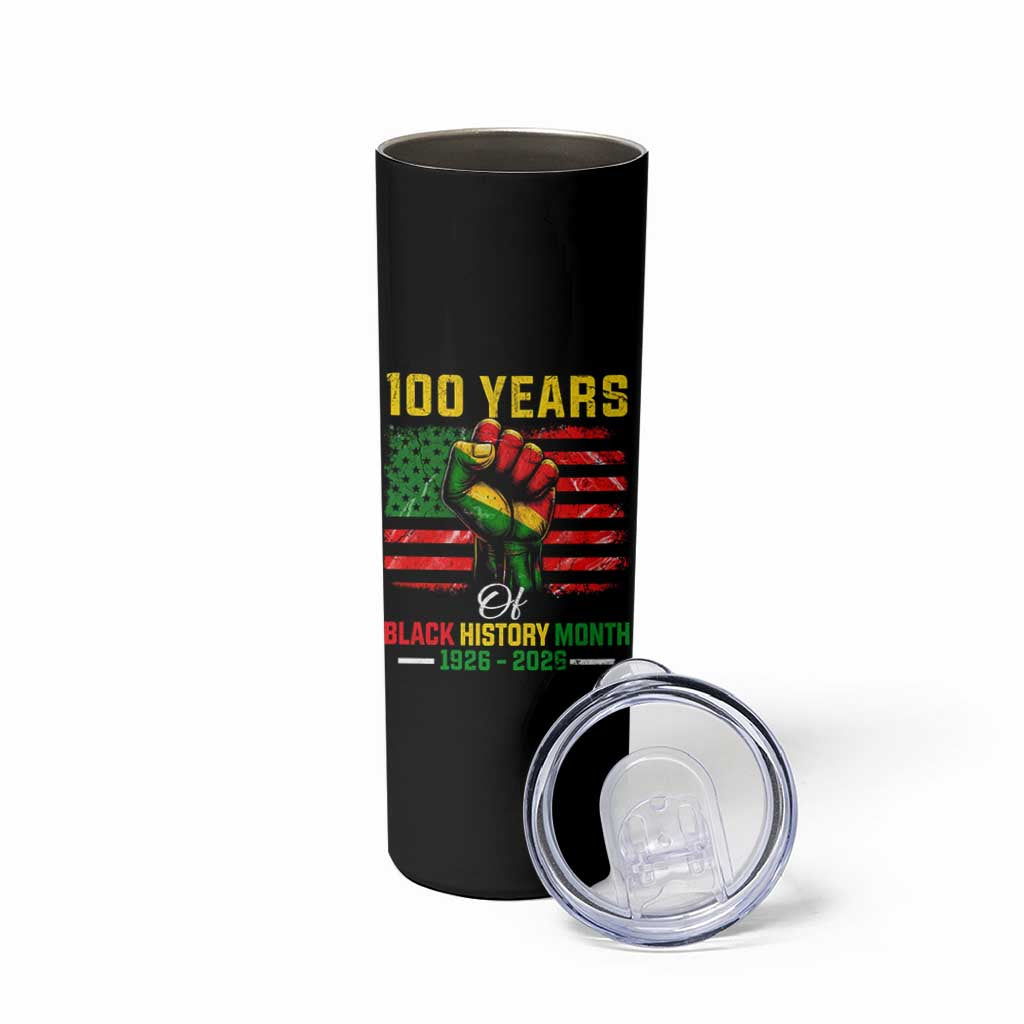 100 Years Of Black History Month Skinny Tumbler Hand Fist African American Milestone American Flag