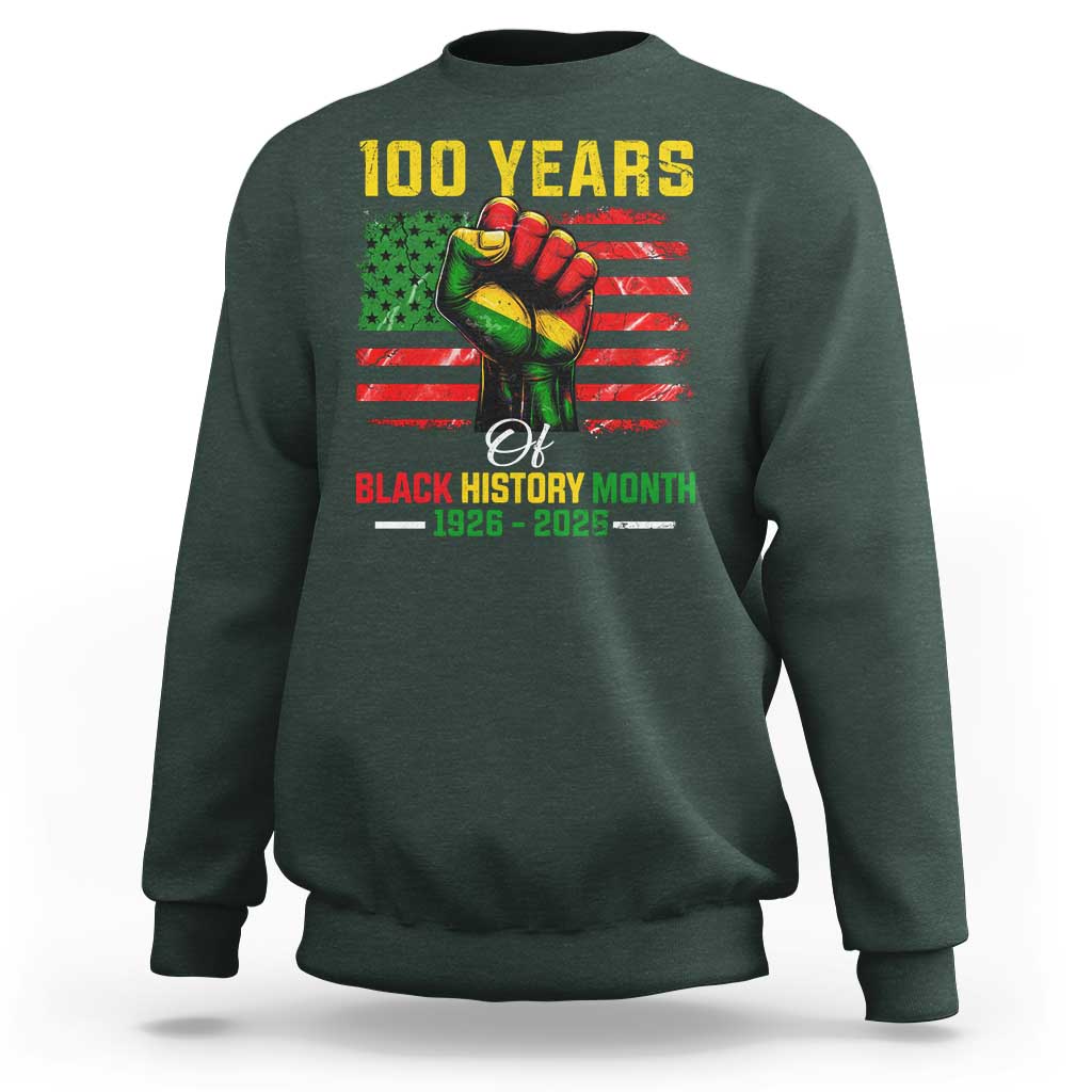 100 Years Of Black History Month Sweatshirt Hand Fist African American Milestone American Flag