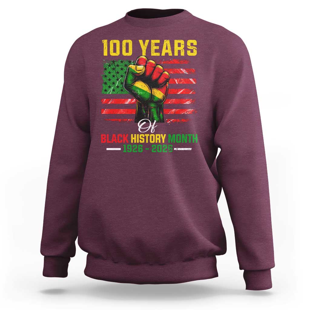 100 Years Of Black History Month Sweatshirt Hand Fist African American Milestone American Flag
