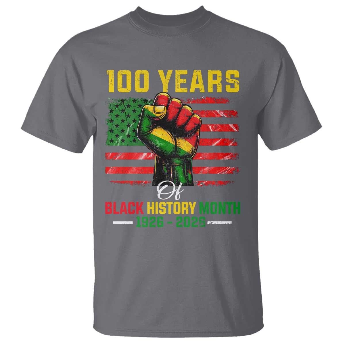100 Years Of Black History Month T Shirt Hand Fist African American Milestone American Flag