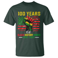 100 Years Of Black History Month T Shirt Hand Fist African American Milestone American Flag