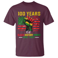 100 Years Of Black History Month T Shirt Hand Fist African American Milestone American Flag