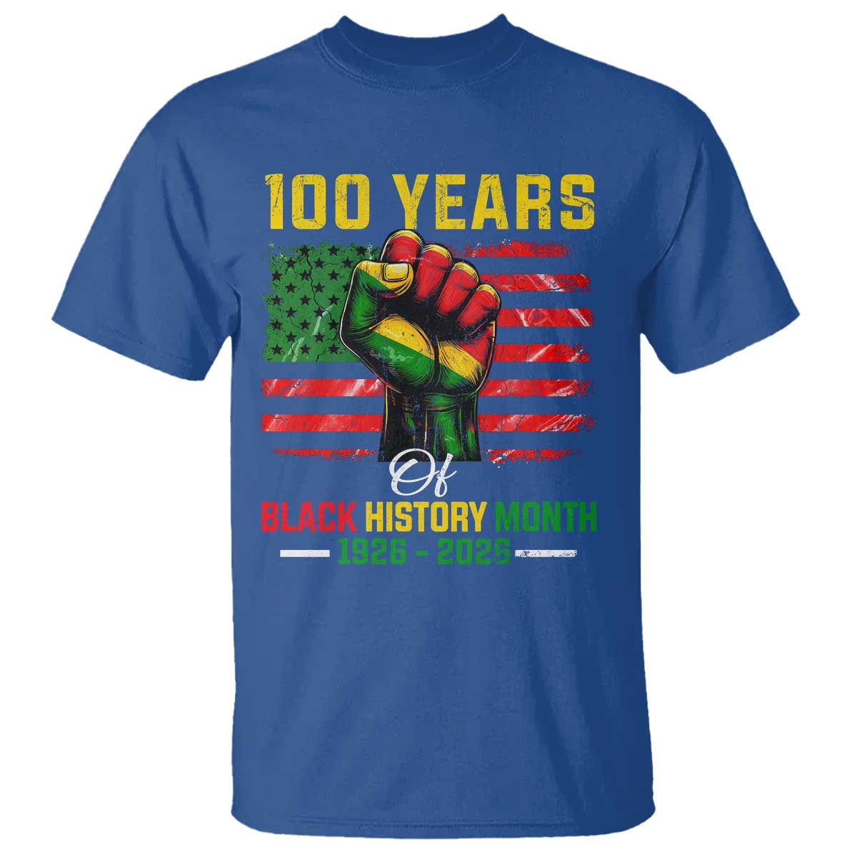 100 Years Of Black History Month T Shirt Hand Fist African American Milestone American Flag