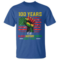 100 Years Of Black History Month T Shirt Hand Fist African American Milestone American Flag