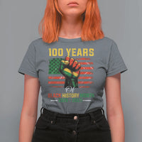 100 Years Of Black History Month T Shirt For Women Hand Fist African American Milestone American Flag