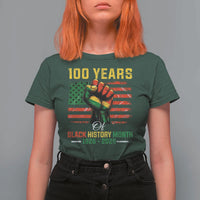 100 Years Of Black History Month T Shirt For Women Hand Fist African American Milestone American Flag