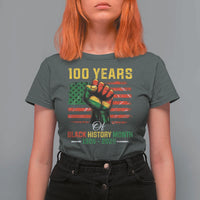 100 Years Of Black History Month T Shirt For Women Hand Fist African American Milestone American Flag