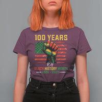 100 Years Of Black History Month T Shirt For Women Hand Fist African American Milestone American Flag