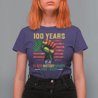 100 Years Of Black History Month T Shirt For Women Hand Fist African American Milestone American Flag