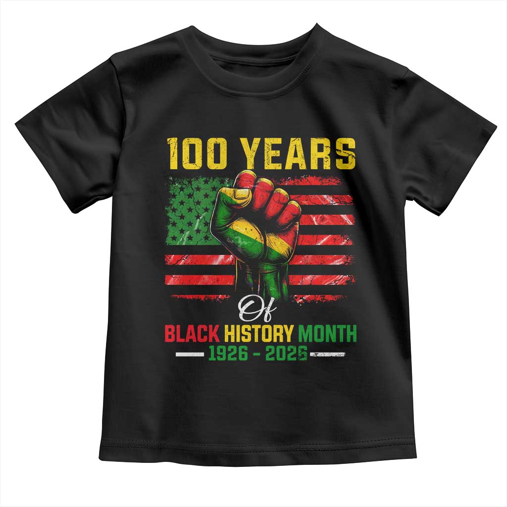 100 Years Of Black History Month Toddler T Shirt Hand Fist African American Milestone American Flag
