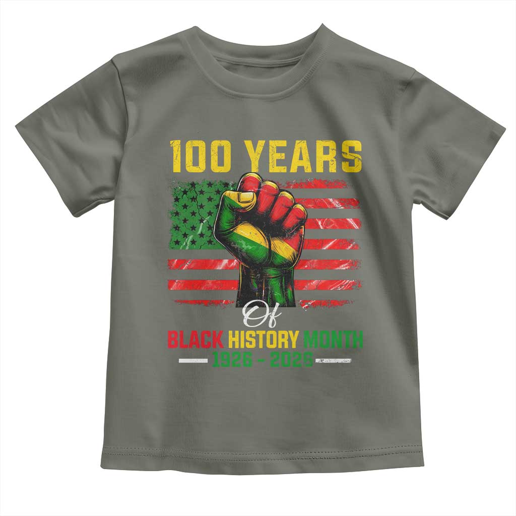 100 Years Of Black History Month Toddler T Shirt Hand Fist African American Milestone American Flag