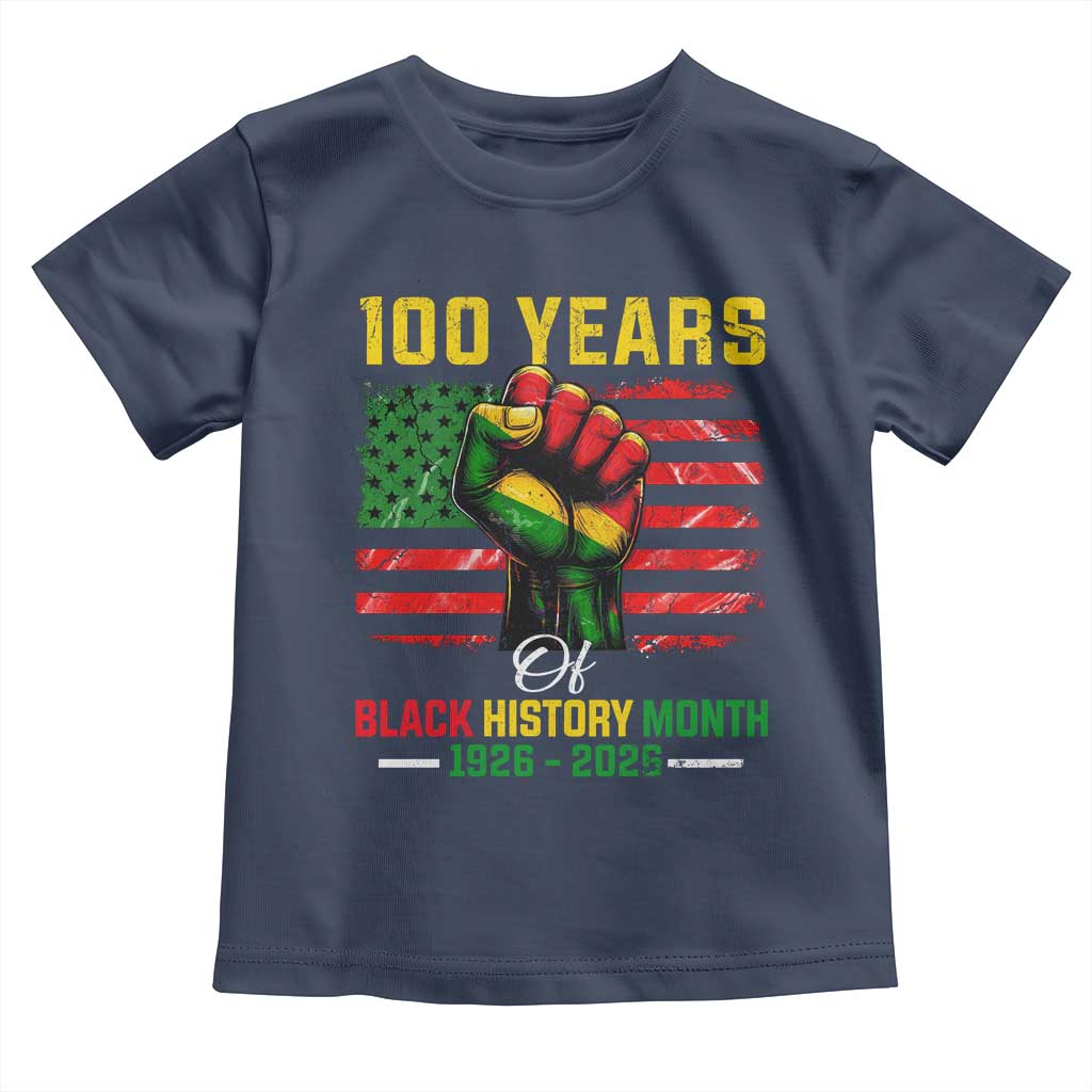 100 Years Of Black History Month Toddler T Shirt Hand Fist African American Milestone American Flag