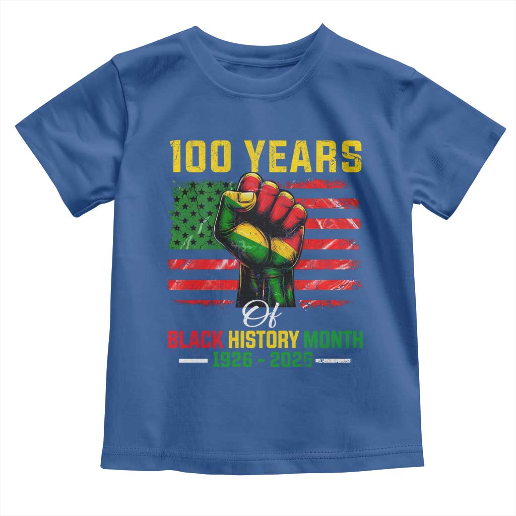 100 Years Of Black History Month Toddler T Shirt Hand Fist African American Milestone American Flag