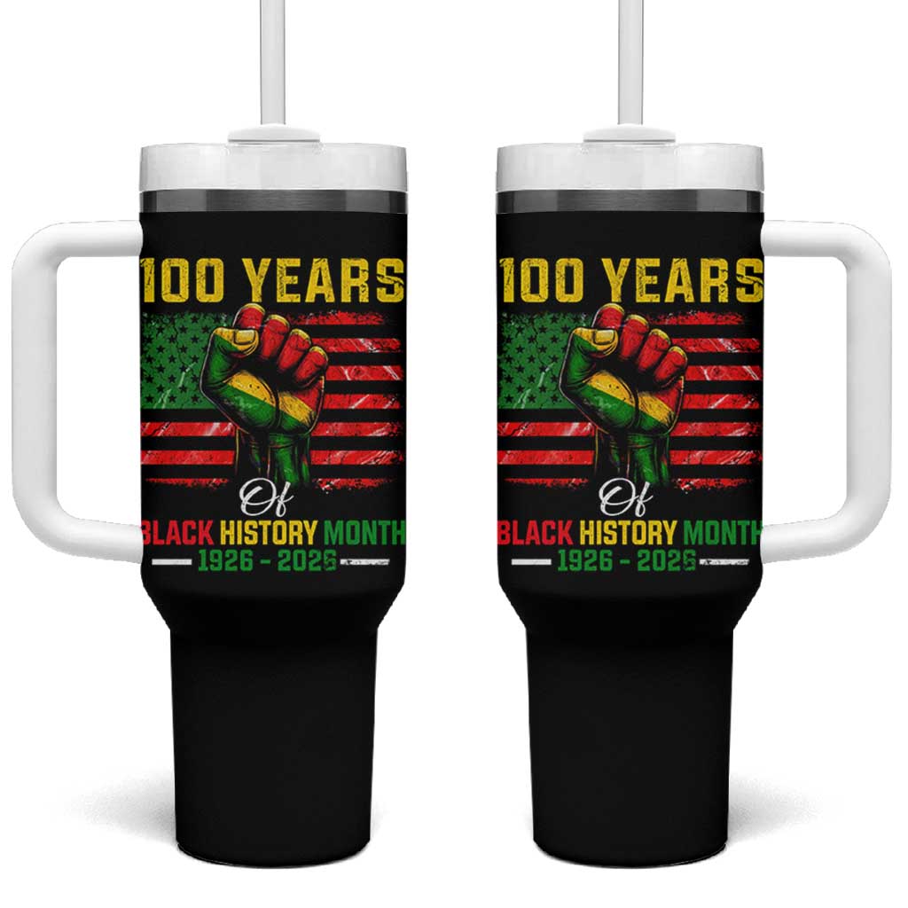 100 Years Of Black History Month Tumbler With Handle Hand Fist African American Milestone American Flag