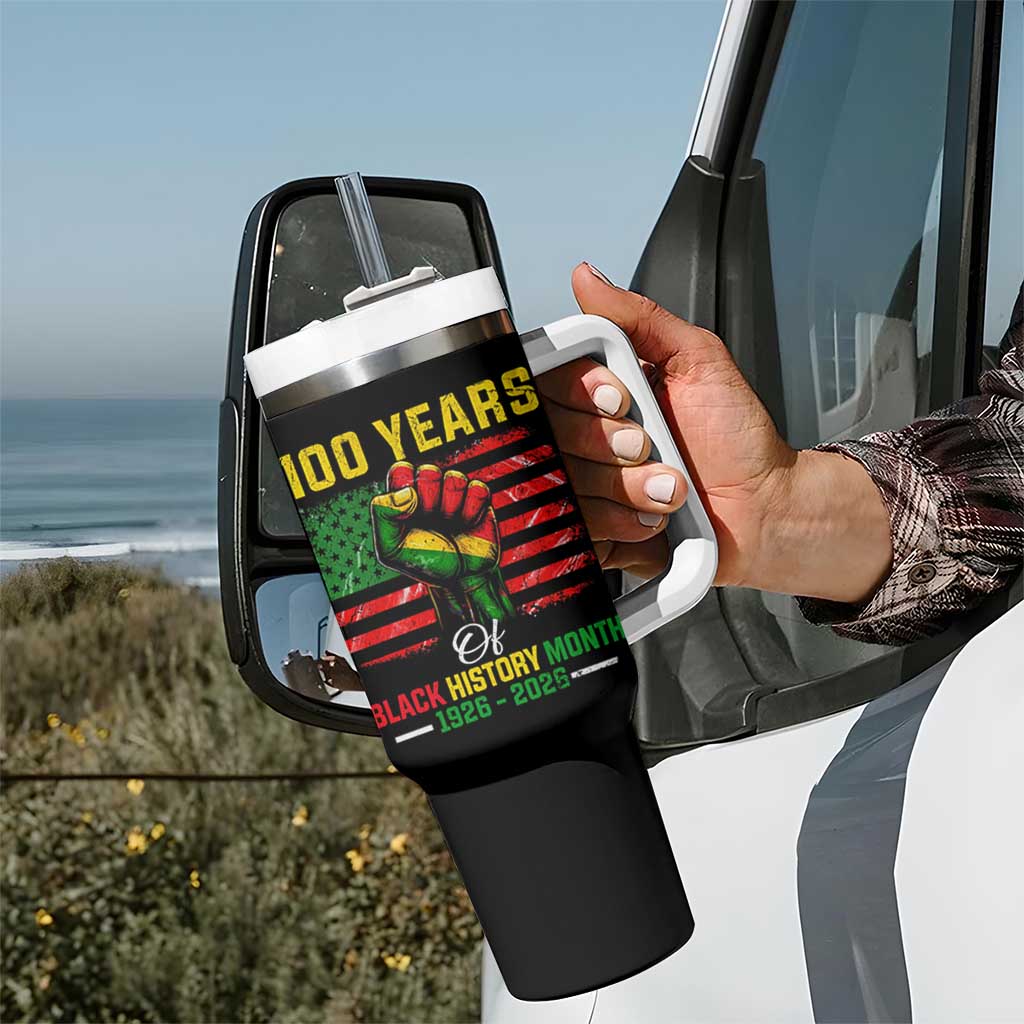 100 Years Of Black History Month Tumbler With Handle Hand Fist African American Milestone American Flag