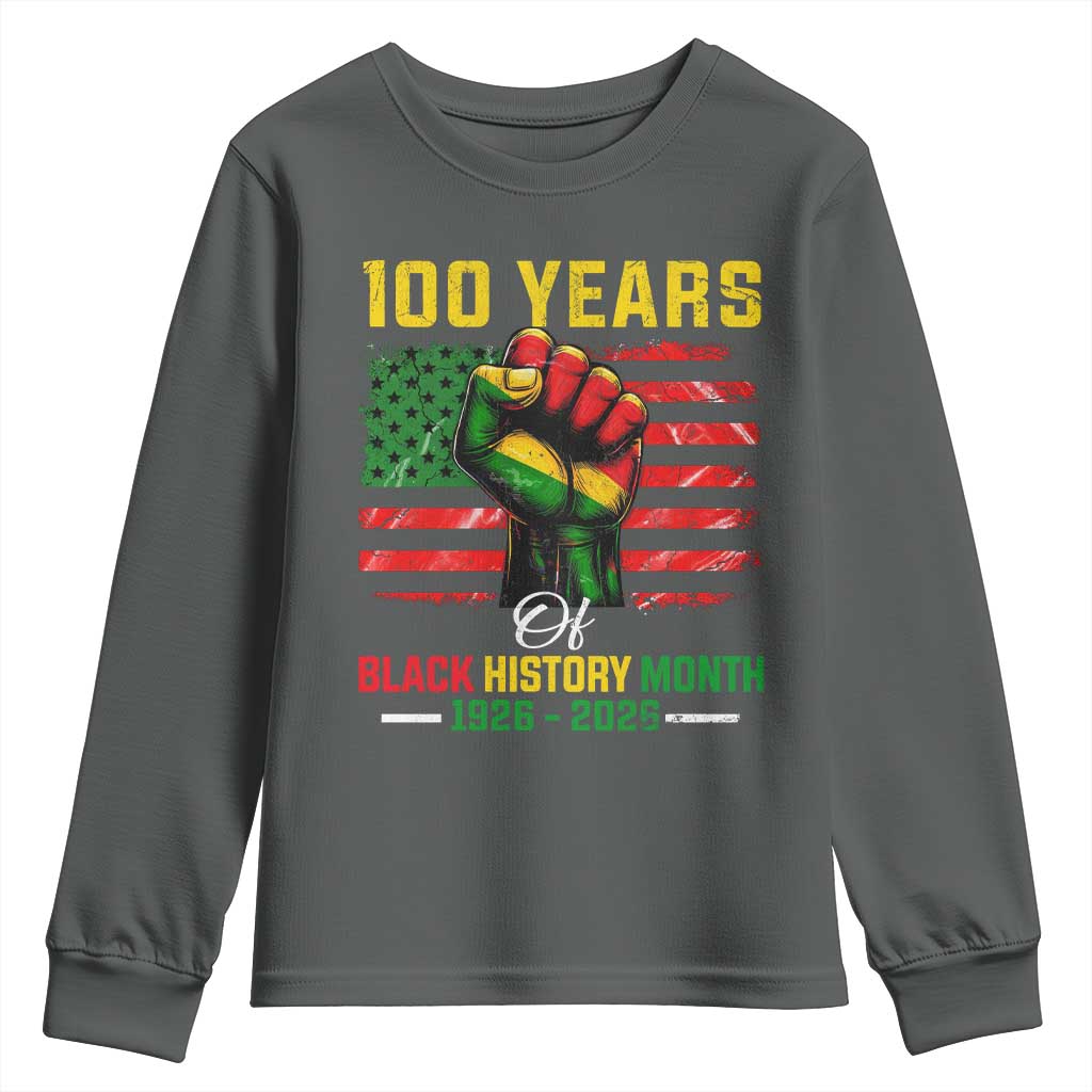 100 Years Of Black History Month Youth Sweatshirt Hand Fist African American Milestone American Flag