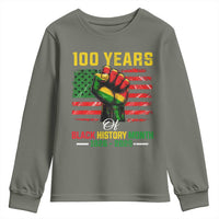 100 Years Of Black History Month Youth Sweatshirt Hand Fist African American Milestone American Flag