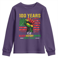 100 Years Of Black History Month Youth Sweatshirt Hand Fist African American Milestone American Flag