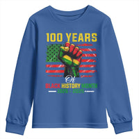 100 Years Of Black History Month Youth Sweatshirt Hand Fist African American Milestone American Flag