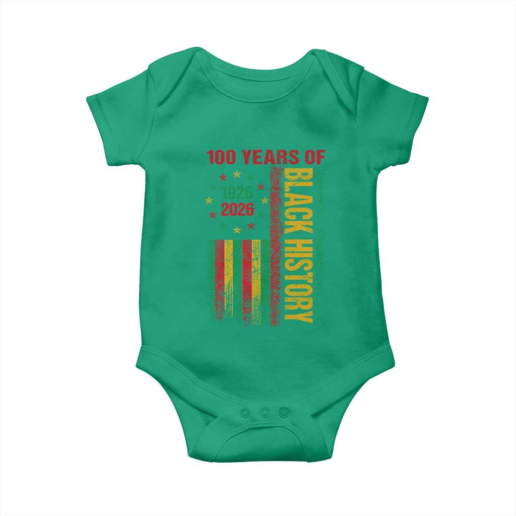 100 Years Of Black History Baby Onesie Centennial Milestone Vintage African American Flag