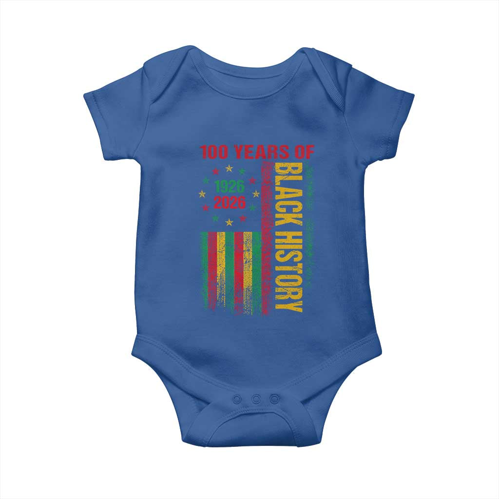 100 Years Of Black History Baby Onesie Centennial Milestone Vintage African American Flag