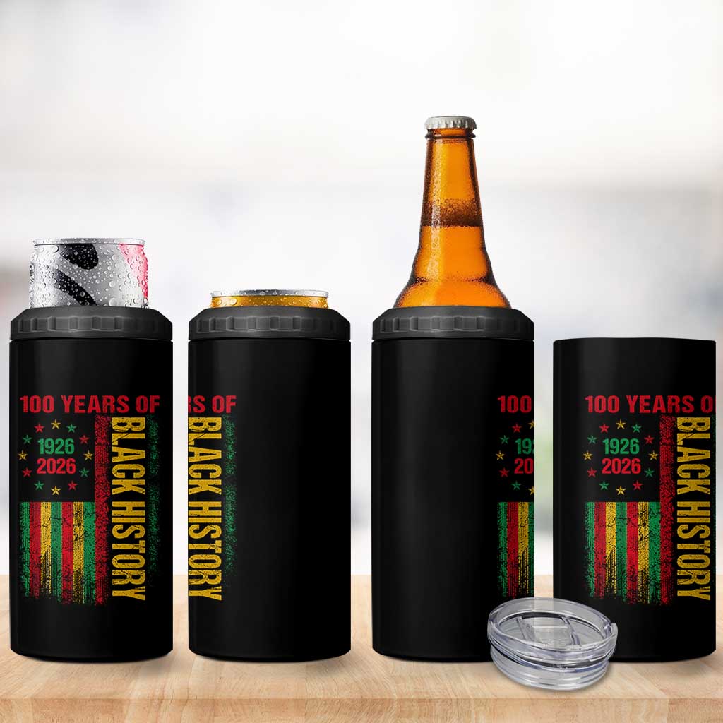 100 Years Of Black History 4 in 1 Can Cooler Tumbler Centennial Milestone Vintage African American Flag