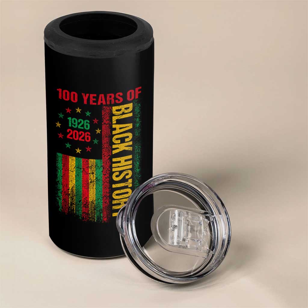 100 Years Of Black History 4 in 1 Can Cooler Tumbler Centennial Milestone Vintage African American Flag