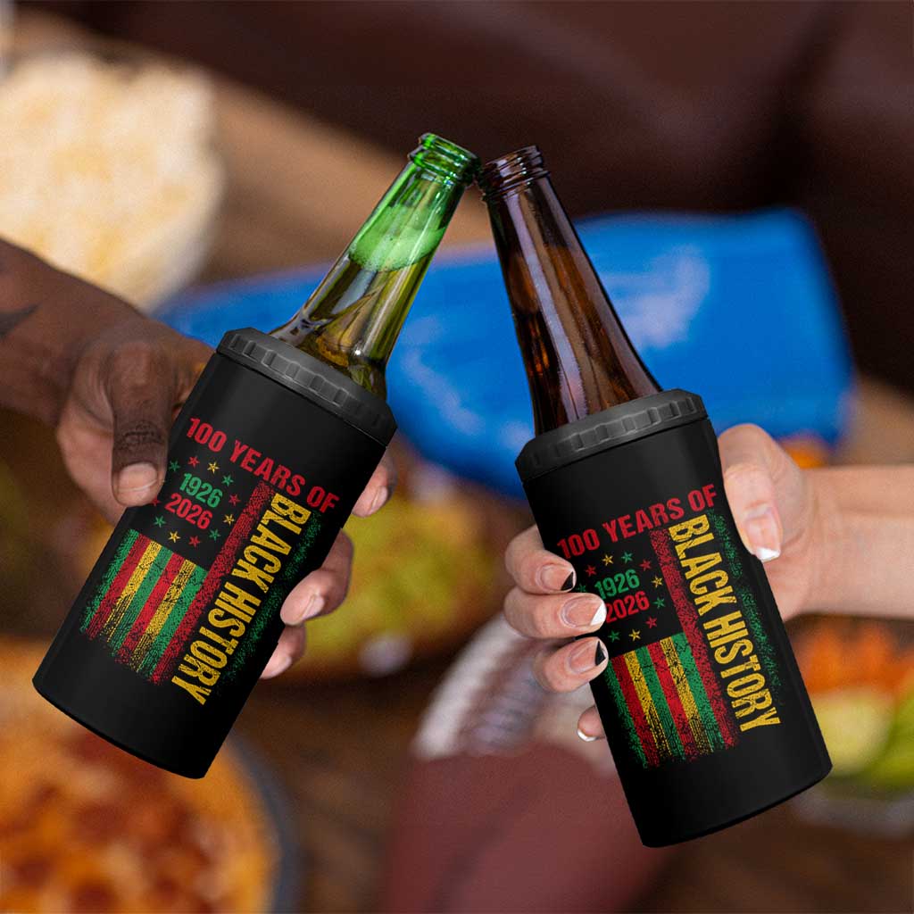 100 Years Of Black History 4 in 1 Can Cooler Tumbler Centennial Milestone Vintage African American Flag