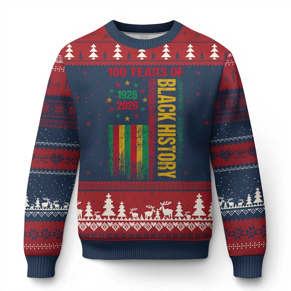 100 Years Of Black History Ugly Christmas Sweater Centennial Milestone Vintage African American Flag