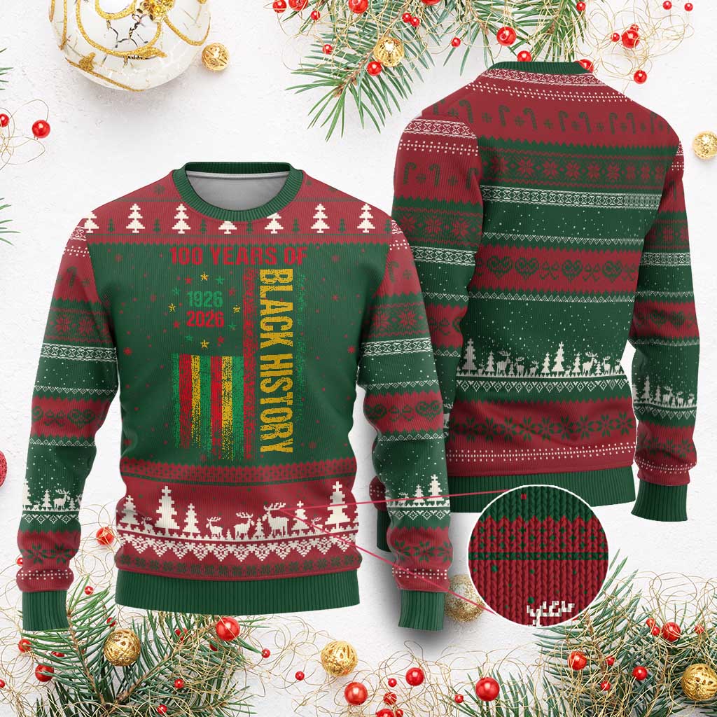 100 Years Of Black History Ugly Christmas Sweater Centennial Milestone Vintage African American Flag