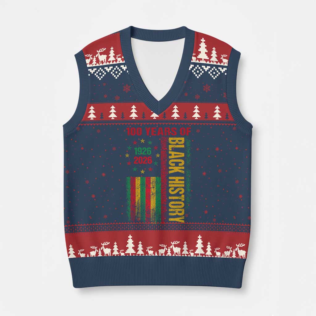 100 Years Of Black History V-Neck Knit Sweater Vest Centennial Milestone Vintage African American Flag