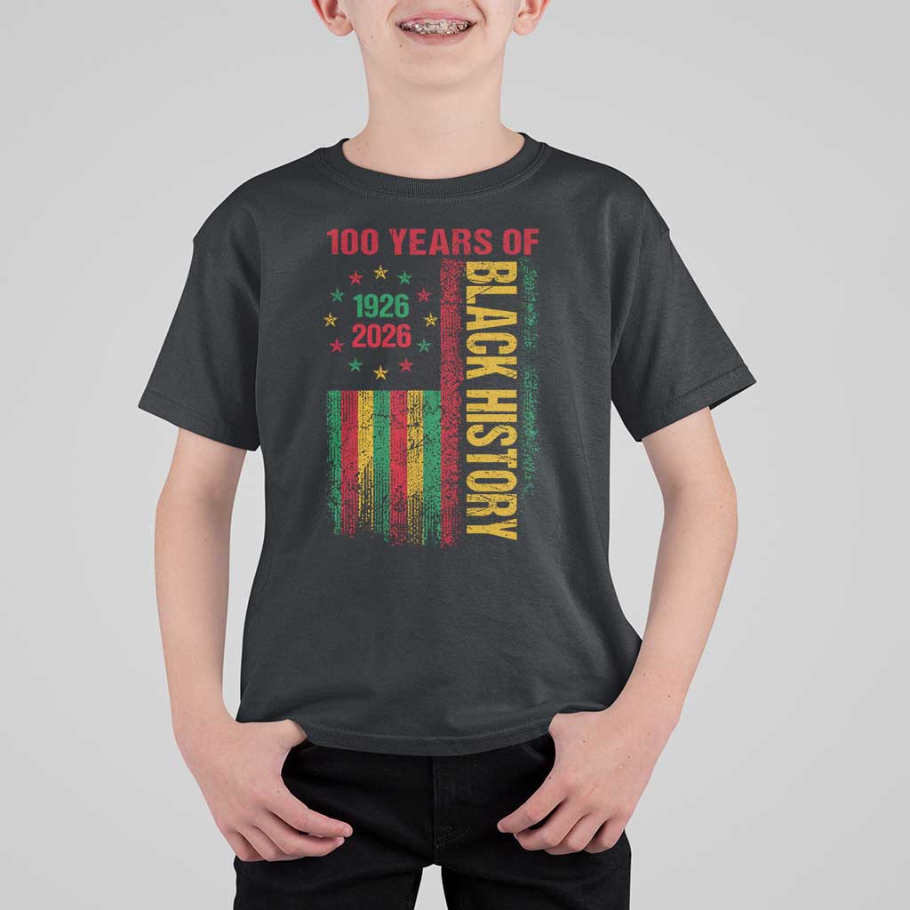 100 Years Of Black History T Shirt For Kid Centennial Milestone Vintage African American Flag