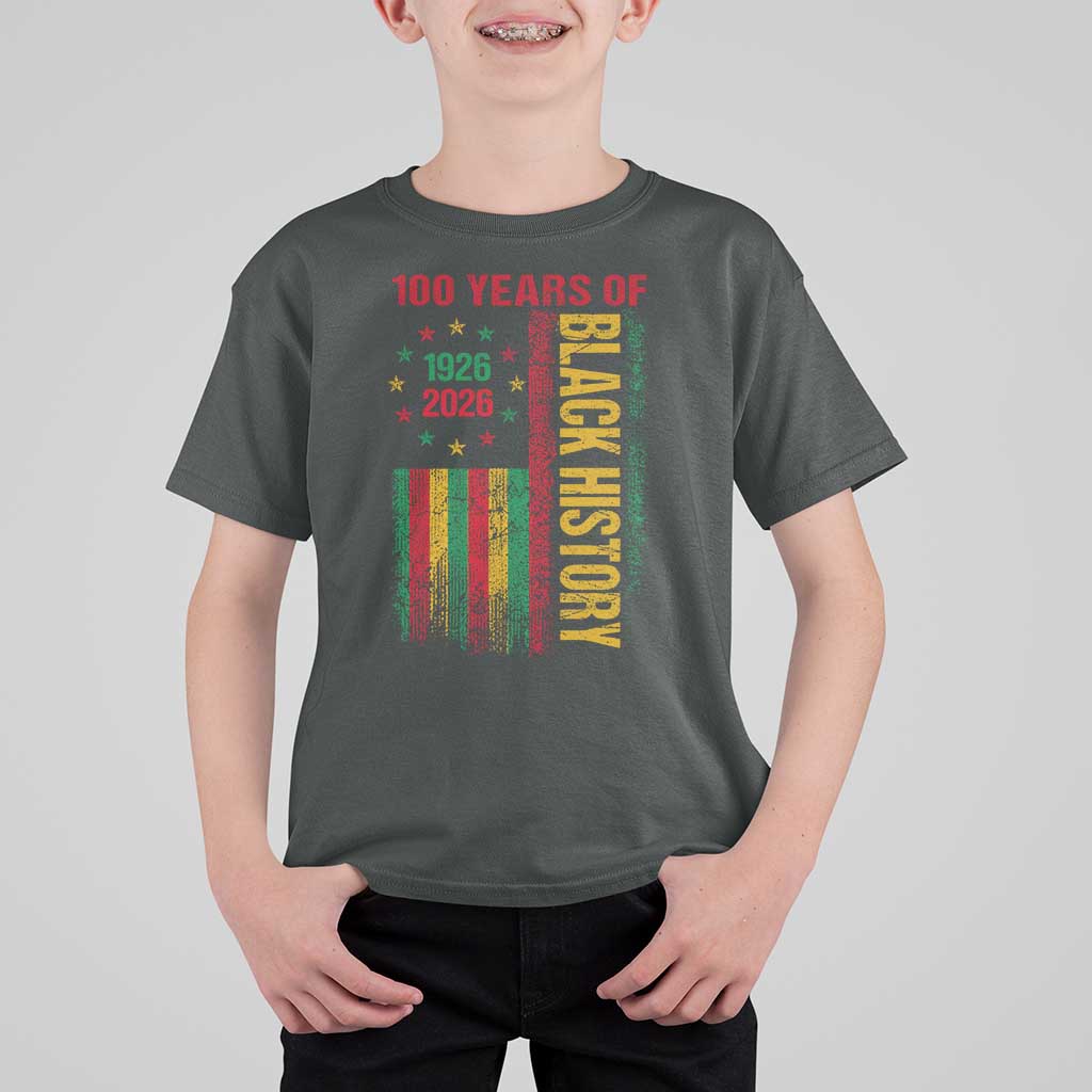 100 Years Of Black History T Shirt For Kid Centennial Milestone Vintage African American Flag